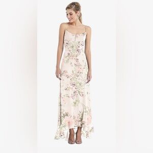 Thread Scoop Neck ruffle trimmed high low maxi dress in blush garden NWT Size 10